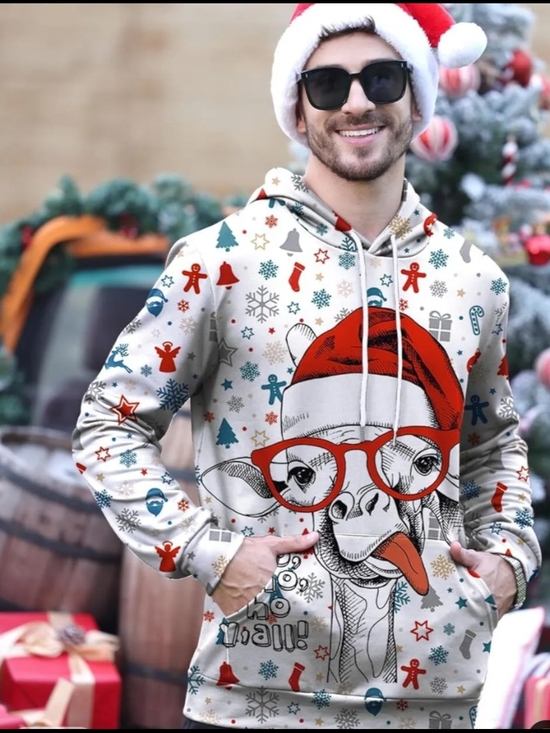 Arvihill Other - Men's XXL Holiday Giraffe Graphic Hoodie - Pullover Kangaroo Pocket NWOT